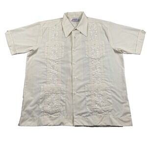 Romani Guayabera Shirt Vintage Size Extra Large Cuban 4 Pockets Beige